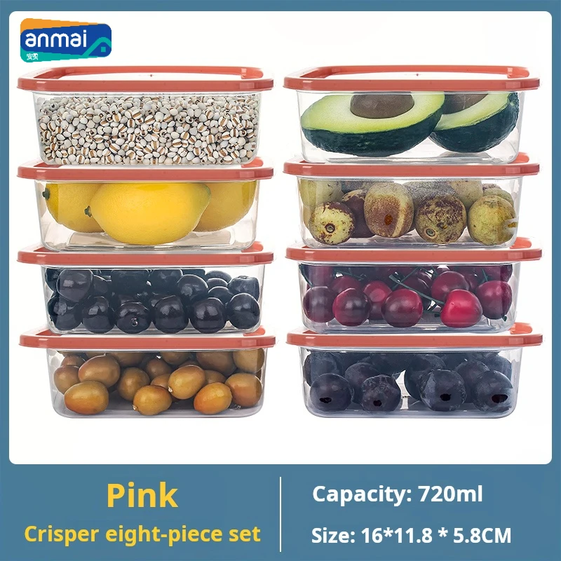 

Anmai 8pcs Refrigerators Food Storage Box Containers Set with Lids Cereal Fruit PP Sealed Crisper Microwave Kitchen Organization