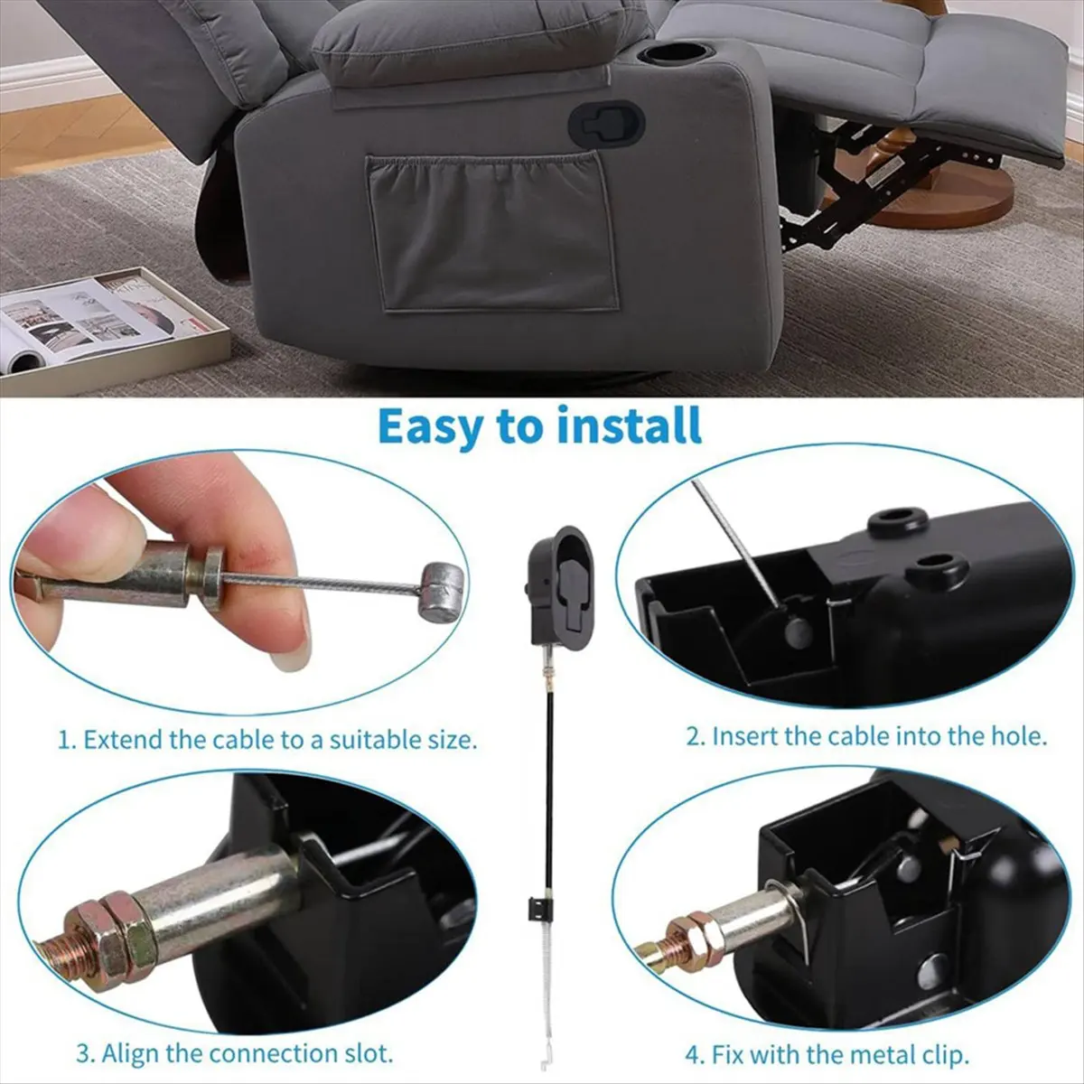 [A99U] Universal Recliner Handle Replacement Parts Lever Cable Pull, Metal Couch Release Pull Fit for Sofa Chair