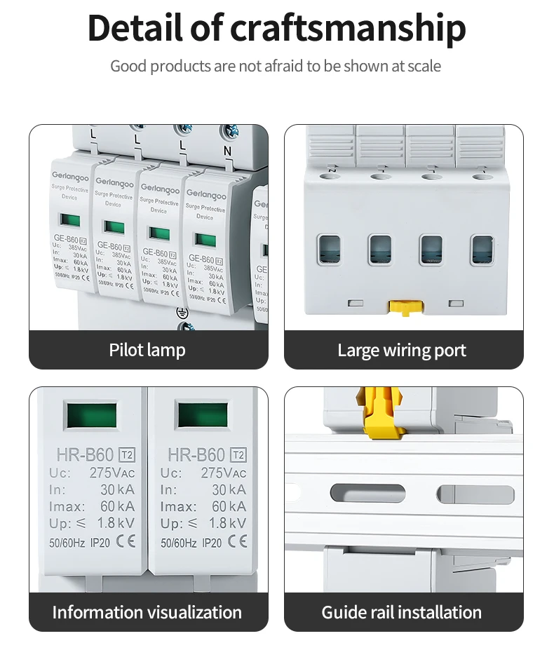2P 4P AC SPD 20KA 30KA 80KA 100KA ﻿ Haus-Blitzschutzgerät Niederspannungs-Ableiter 40KA 60KA 275V 385V – Detail 7