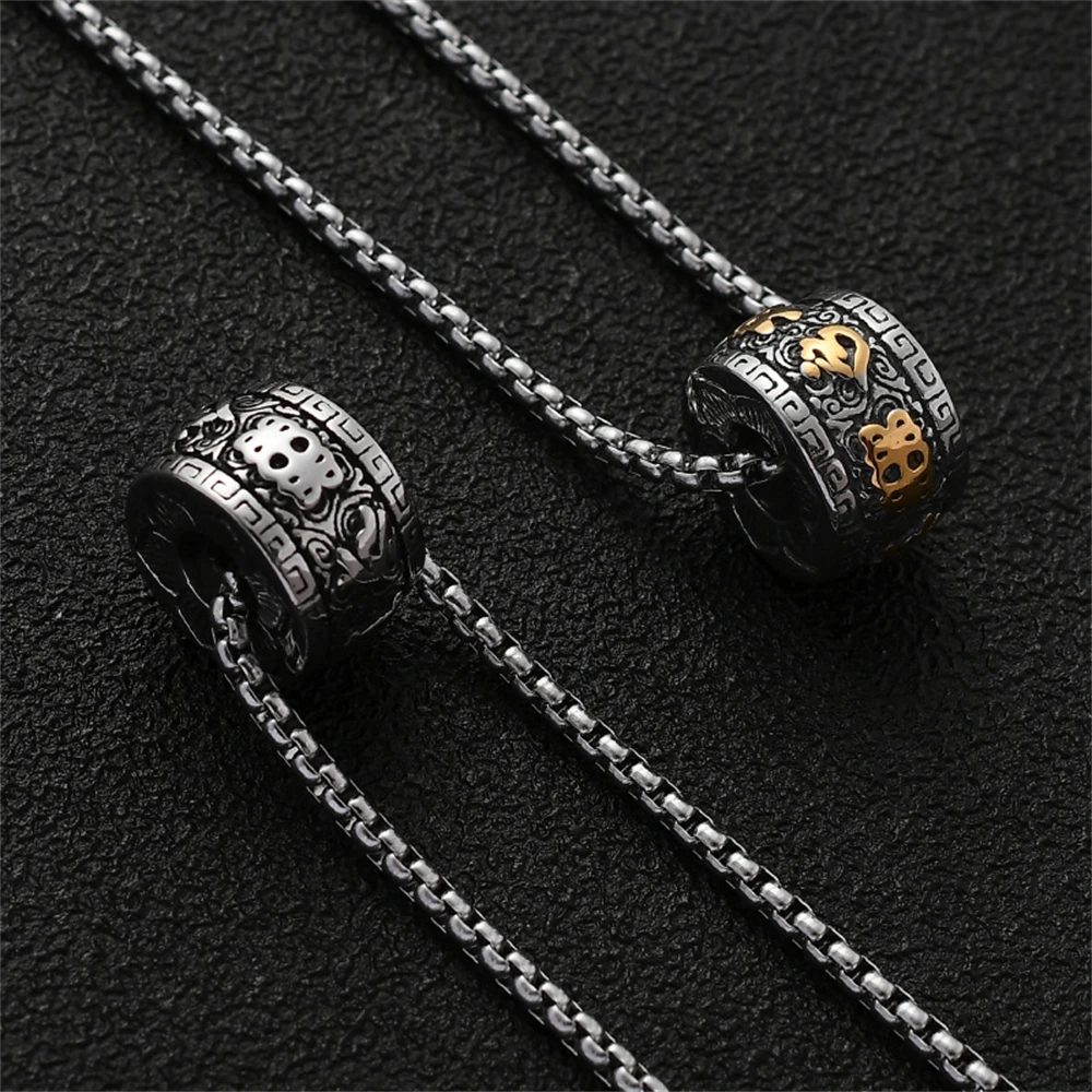 Vintage Six-character Mantra Necklace Men Trend Stainless Steel Sanskrit Buddhist Pendant Charm Classic Accessories Jewelry Gift