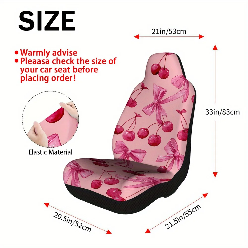 2pcs Valentine's Cherry Ribbon Print Car Seat Covers – Universal Fit for Cars, Trucks, Vans SUVs | Durable Seat Protectors
