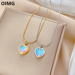 OIMG 316L Stainless Steel Gold Plated Romantic Aurora Gradient Heart Pendant Neckalce For Women Eternal Love Birthday Jewelry