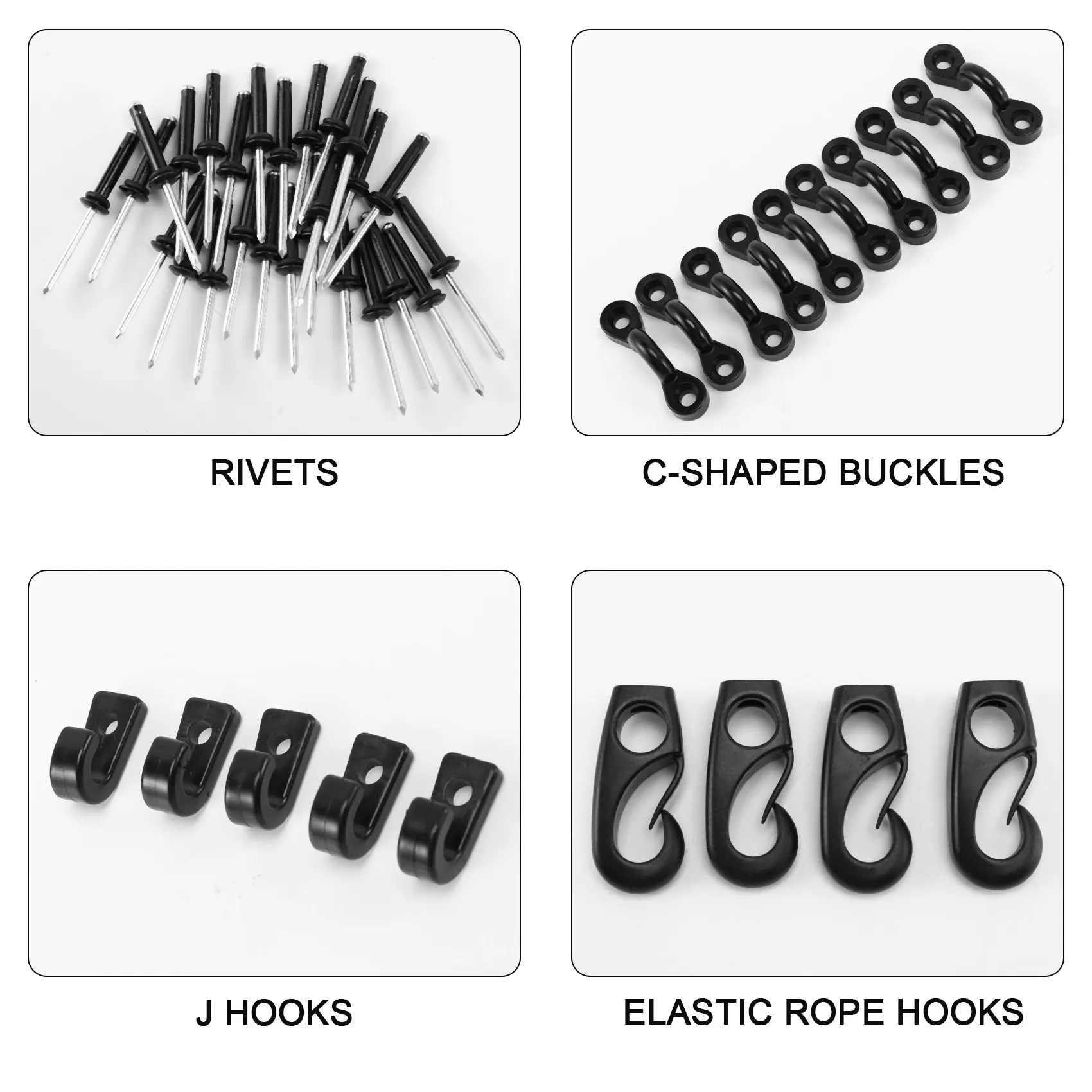 카약 패드 아이 키트 카약 나일론 번지 데크 루프, 후크 클립 나사, 리벳 코드 엔드 후크, 카약 카누 보트용