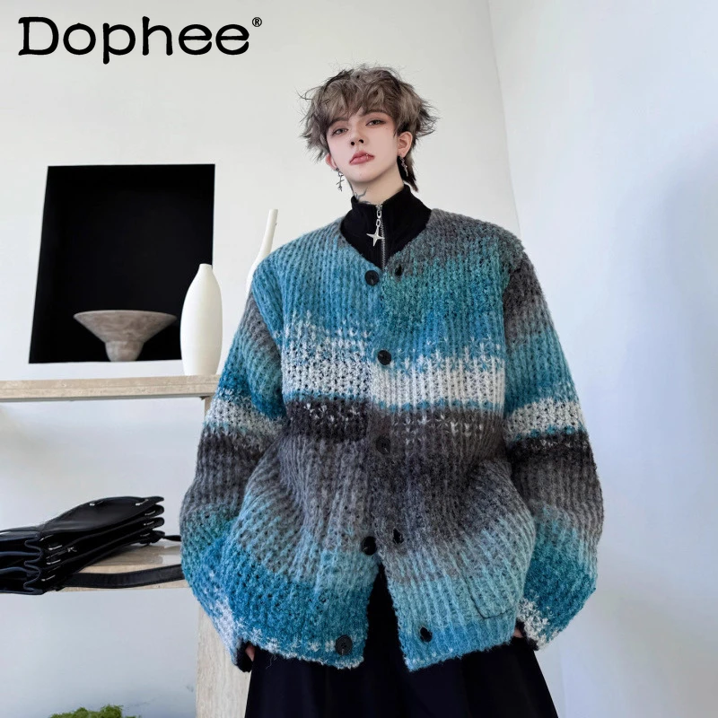 Cardigan sfumato di moda Top Uomo 2025 Autunno Inverno Nuovo colore abbinato a doppia faccia Indossare giacca maglione Maglieria allentata alla moda