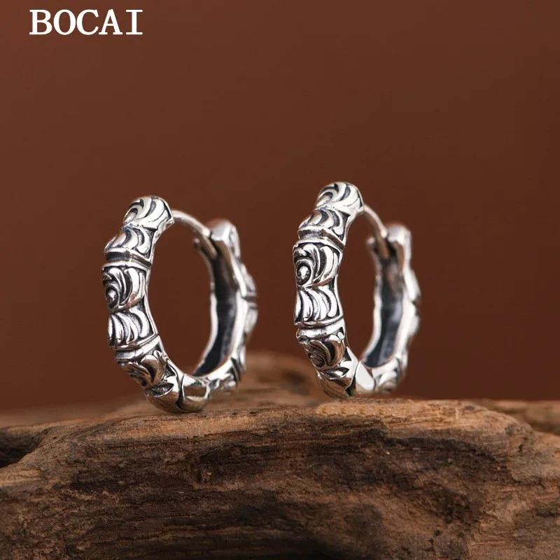 

BOCAI S925 Sterling Silver Vintage Trendy Personalized Lvy Earrings Men's And Women's Gifts