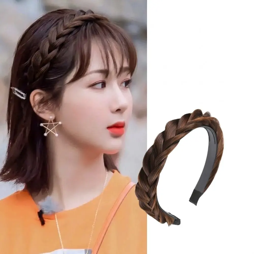 Womens Fishtail Braid Headband Anti Slip Hair Band Synthetic Braided Wig Hoop Sweet Japanese Style Accessory Hair Tool