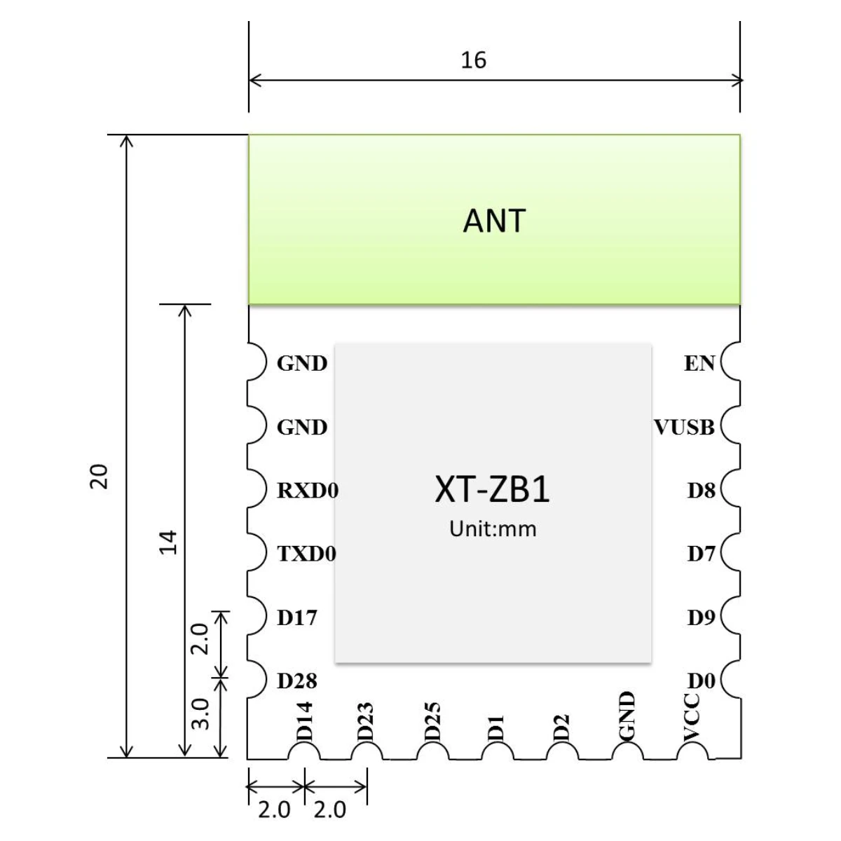 XT-ZB1 Module Zigbee3.0+ Bluetooth 5.0 Module Transparent Transmission Module BL702 Ultra