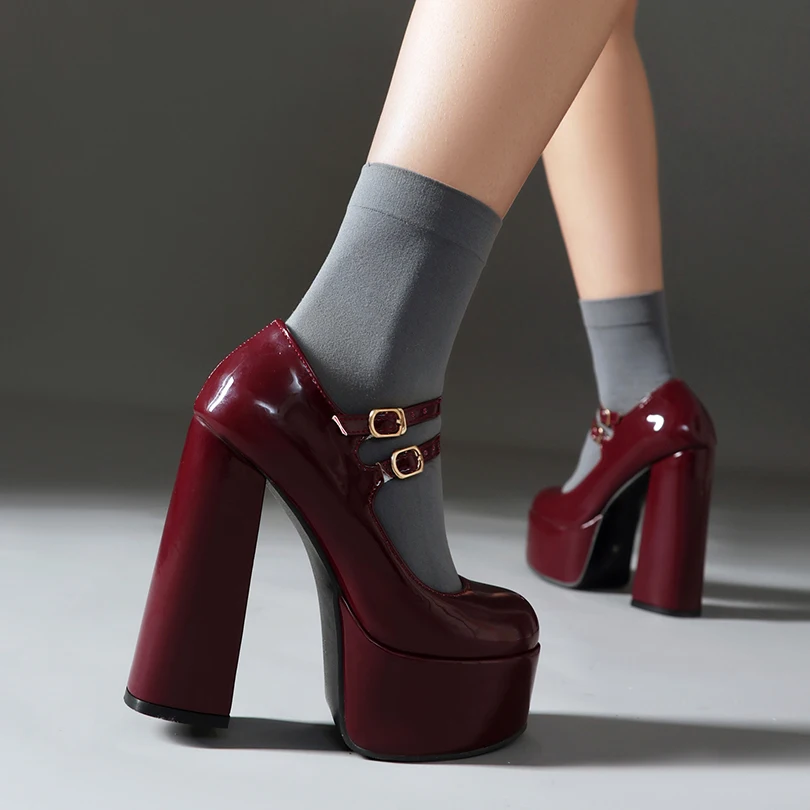 Double Row Buckle Shallow Hollowed Out Elegant Noble Trendy High Heels Platform Ultra-High And Thick Heels Elegant Pumps