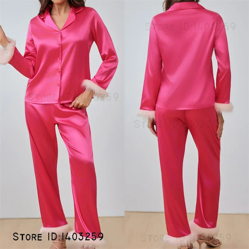 

Женские брюки с длинными рукавами, пижамный комплект из 2 предметов, весенне-осенняя шелковая атласная одежда для сна, домашняя одежда, свободная повседневная одежда для дома, женская ночная рубашка