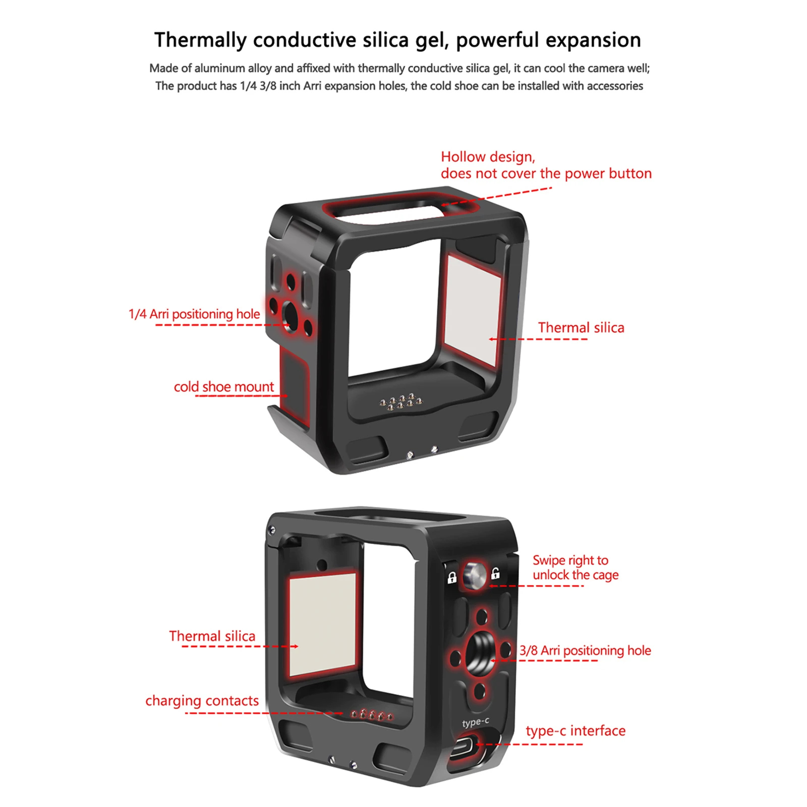 Camera Rabbit Cage Frame Shell Housing Case Aluminium Housing Case Protective Skeleton Frame for DJI Action 2 Accessory