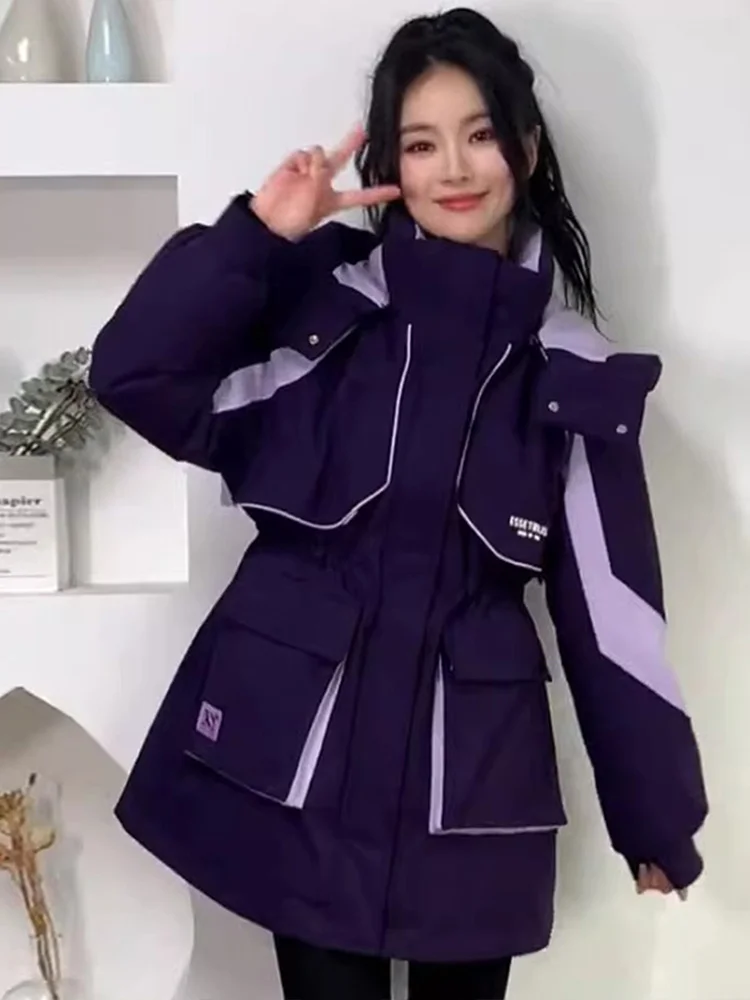 Winter New Women's Thickened Cotton Jacket Windbreaker Warm Outerwear Coat Korean Style Loose Fit Long Sleeve Zipper Closure