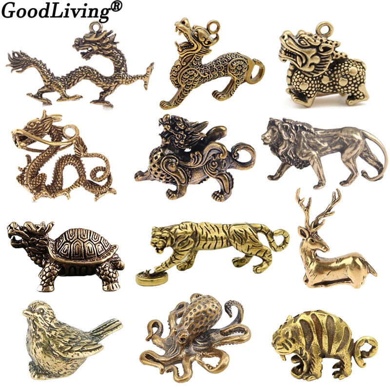 Messing chinesische Drachens tatue Haupt dekoration glückliche Ornamente Kupfer Tier Tiger Löwe Miniatur Figur Büro Schreibtisch Dekor Handwerk