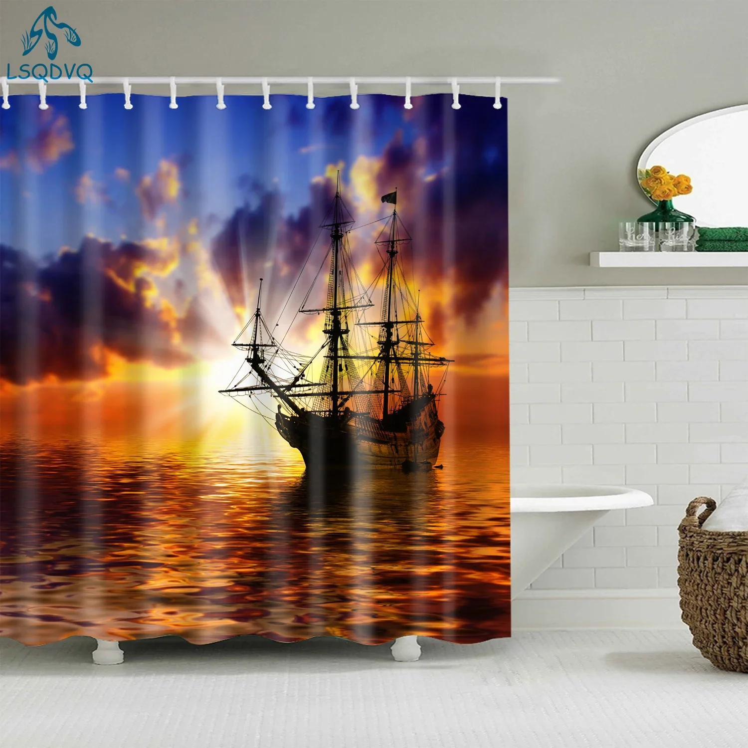 

Christmas Shower Curtain Shell Snowman Flower Lighthouse Shower Curtains Bathroom Curtain Frabic Waterproof Polyester with Hooks