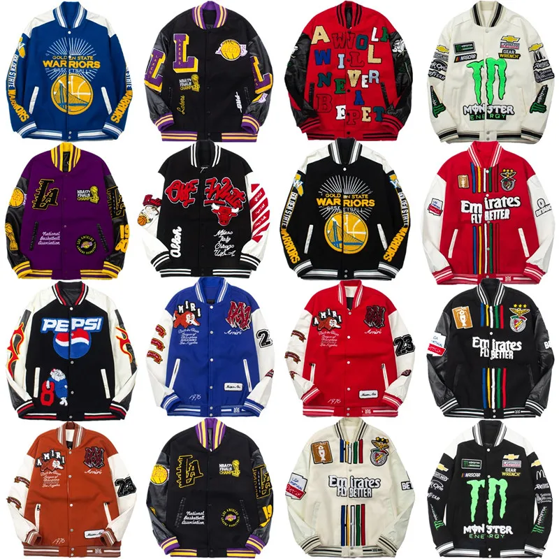 

Американская бейсбольная куртка с кожаными рукавами и ворсистой отделкой, экспортная модель для весеннего сезона, парная модель для влюбленных