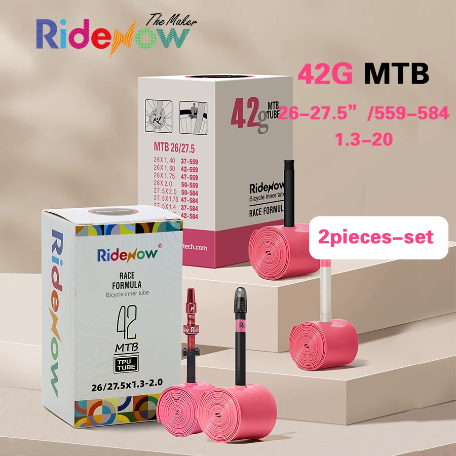 RideNow MTB Fahrrad 42g TPU Schlauch MTB26-27,5/559-584 1,3-20 Kunststoff/Legierung Ventilschaft 2-teiliges Set