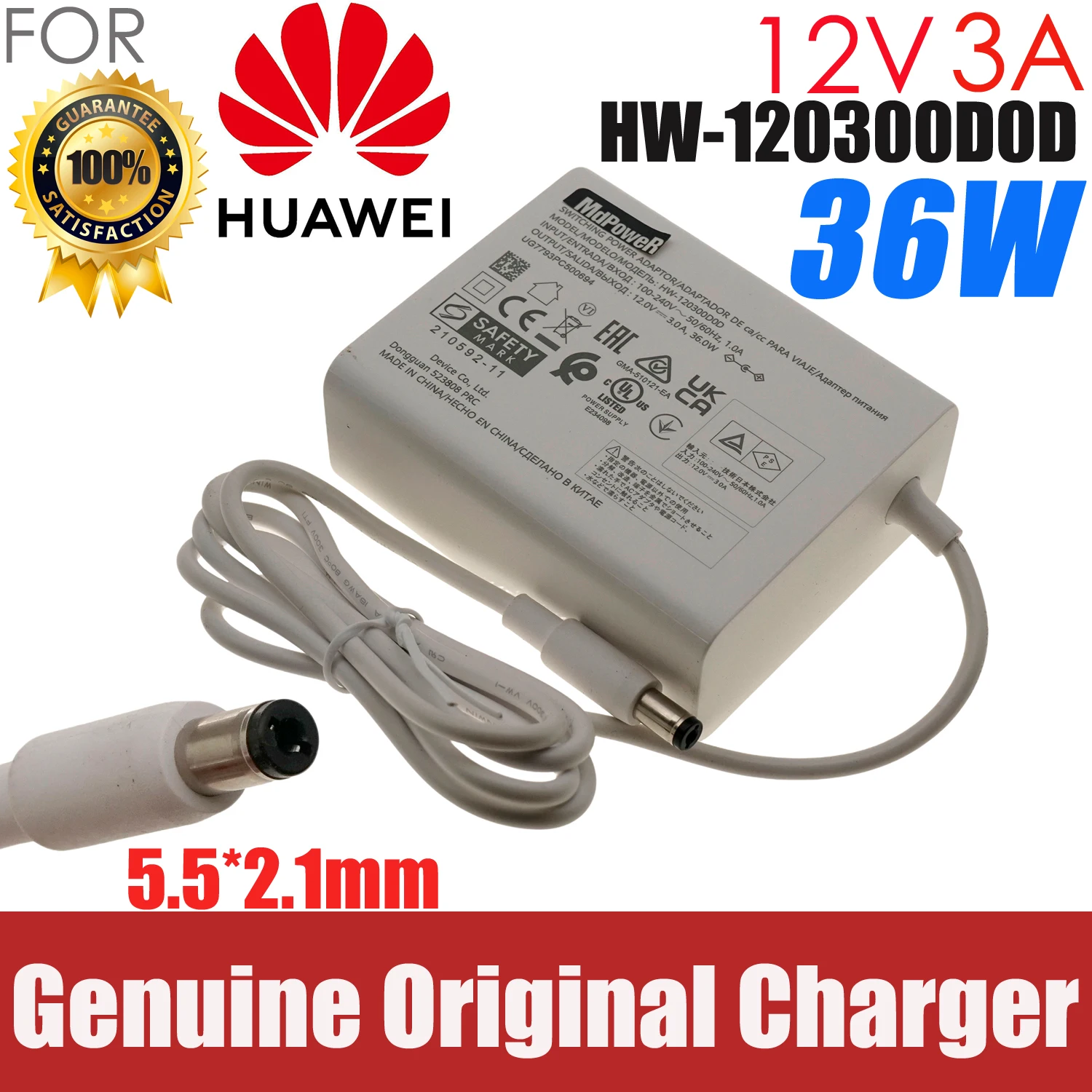 

Оригинальный адаптер переменного тока HW-120300D0D 12 В, 3 А, 36 Вт для блока питания HUAWEI, зарядное устройство с наконечником 5,5x2,1 мм для мониторов, ТВ-маршрутизаторов HW-120300D1D