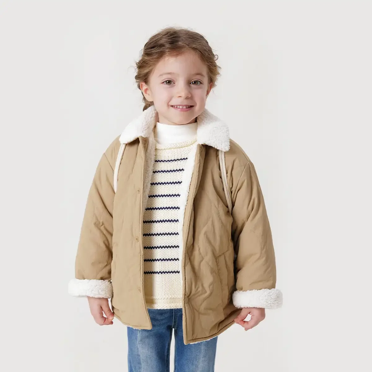 

MARC&JANIE Three-proof Fabrics Fleece Lined Boys Girls Lapel Warm Cotton Jacket Children's New Coat for Winter 231168