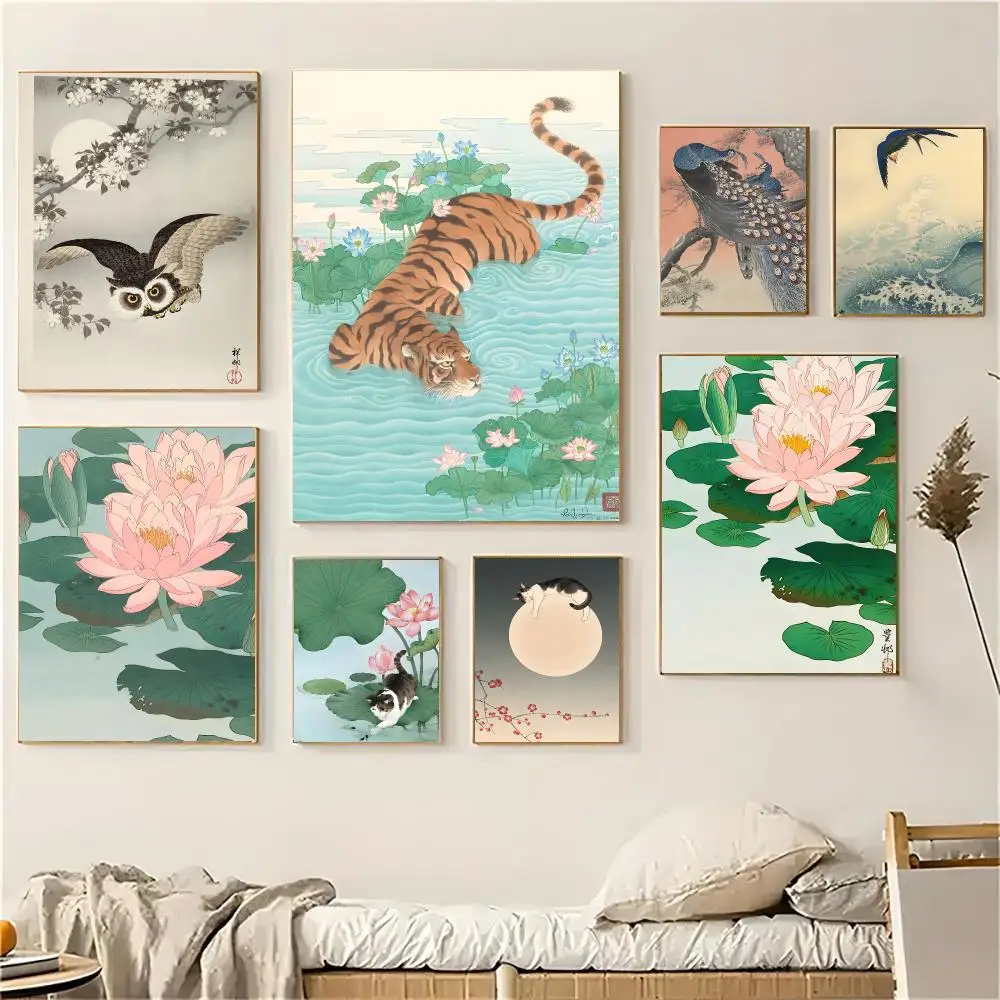 Ohara Koson Japanese Ukiyo Wall Art Poster Self-adhesive Living Room Bedroom Party Bar Decor Moisture-proof Fade-resistant HD