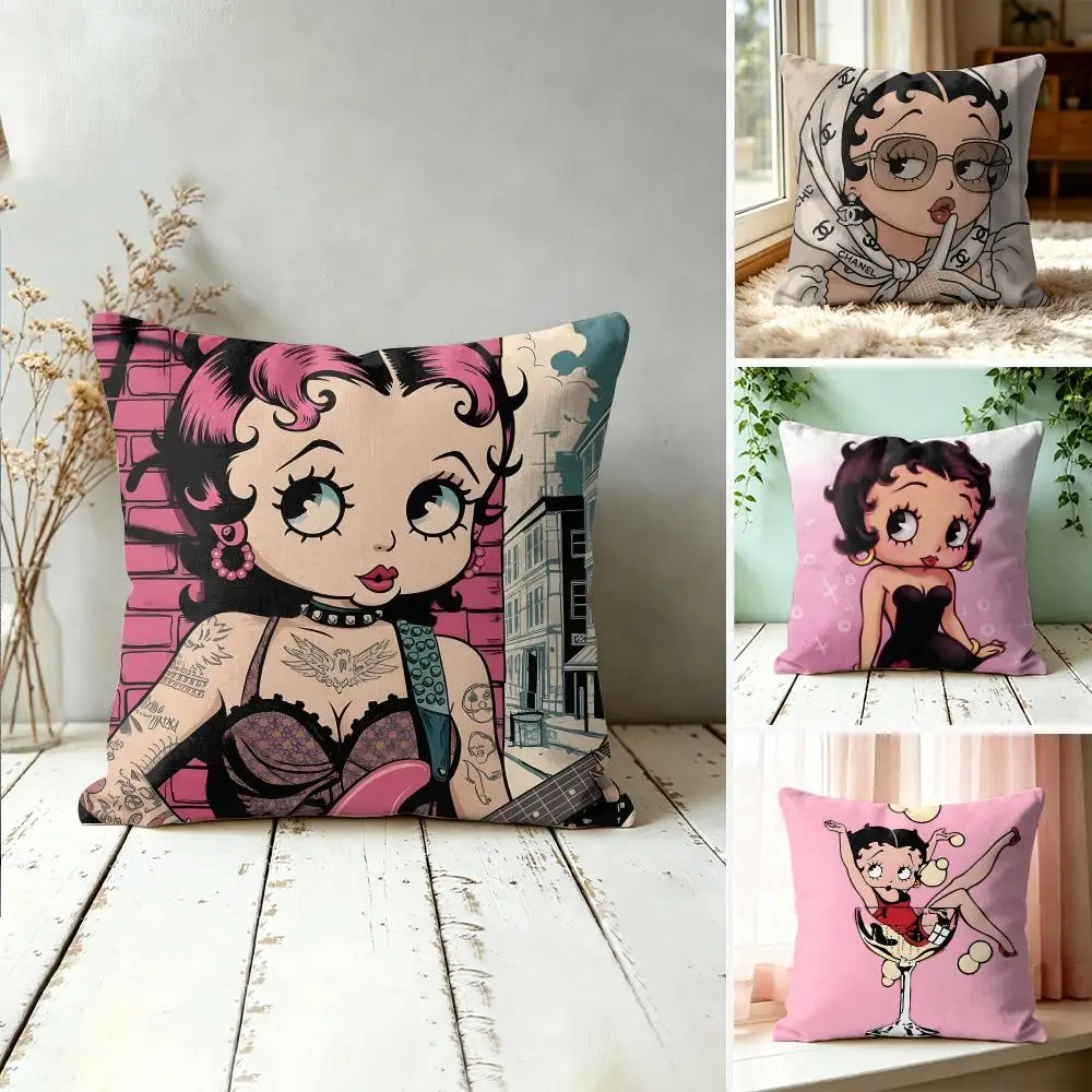 B-Betty B-Boop Cushion Cover Plush Fabric Soft Double-Sided Printed Sofa Warm Winter Home Gift Pillow Cover