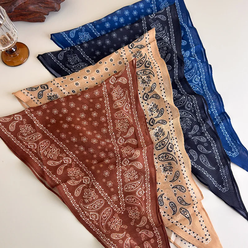 Fashion Retro Style Cotton and Linen Texture Cashew Flower Rhombus Scarf Ethnic Style Silk New Scarf Trend Accessories