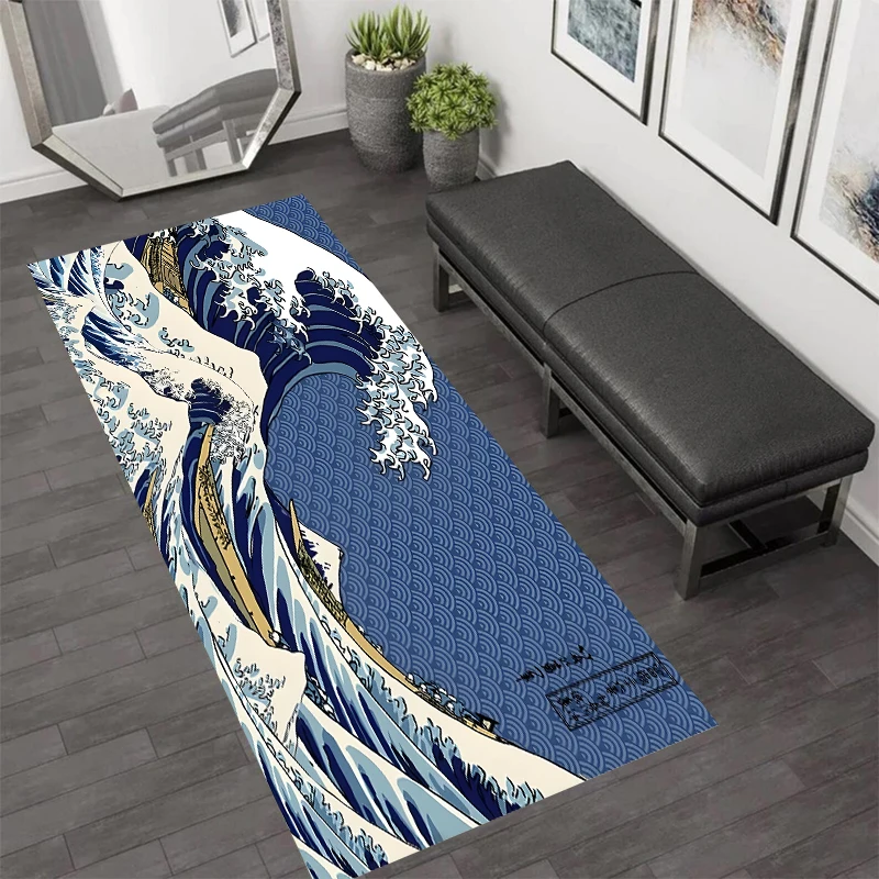 Traditional Japanese Carpet Mat Rug Home Decoration Ukiyoe Wave Pattern Area Rug Living Room Bedroom Art Style