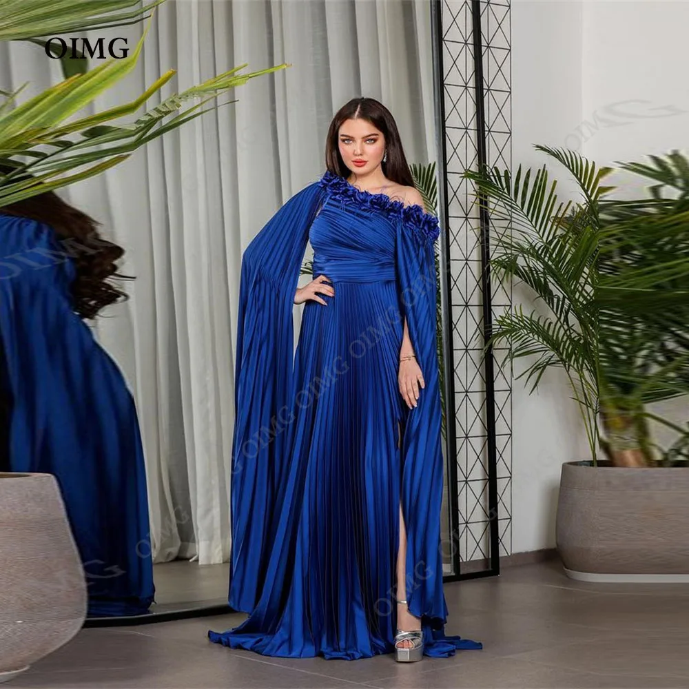 OIMG Blue Flowers Elegant Dress for Women Evening Dress Wedding Party Dress Gorgeous Long Sleeves Prom Gown Saudi Arabia