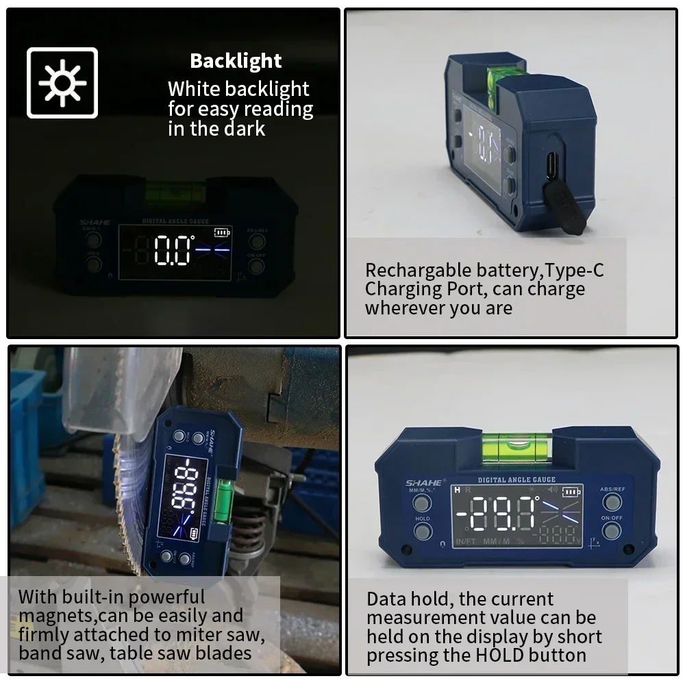 SHAHE Dual Axis Digital Protractor Inclinometer Rechargable Digital Angle Finder Level Box With Optional Wireless transmission