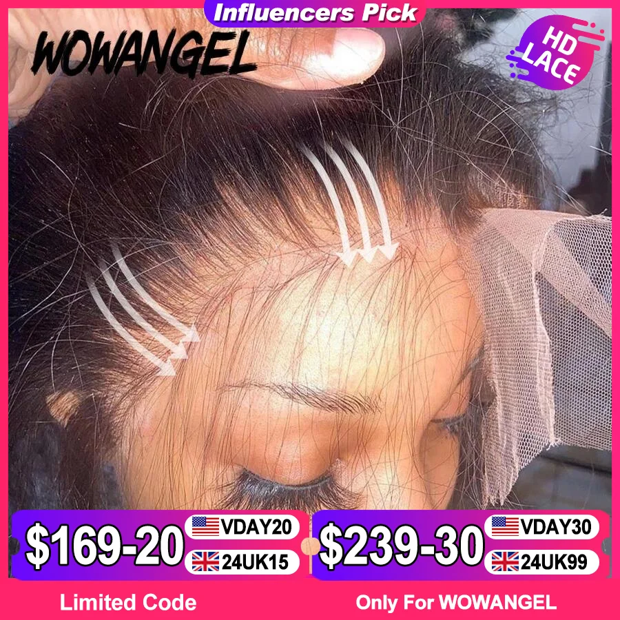 Wow Angel 13x6 HD Lace Frontal Wig Brazilian Straight Lace Front Human Hair Wig Deep Part Pre plucked Fitted Hairline Melt Skins