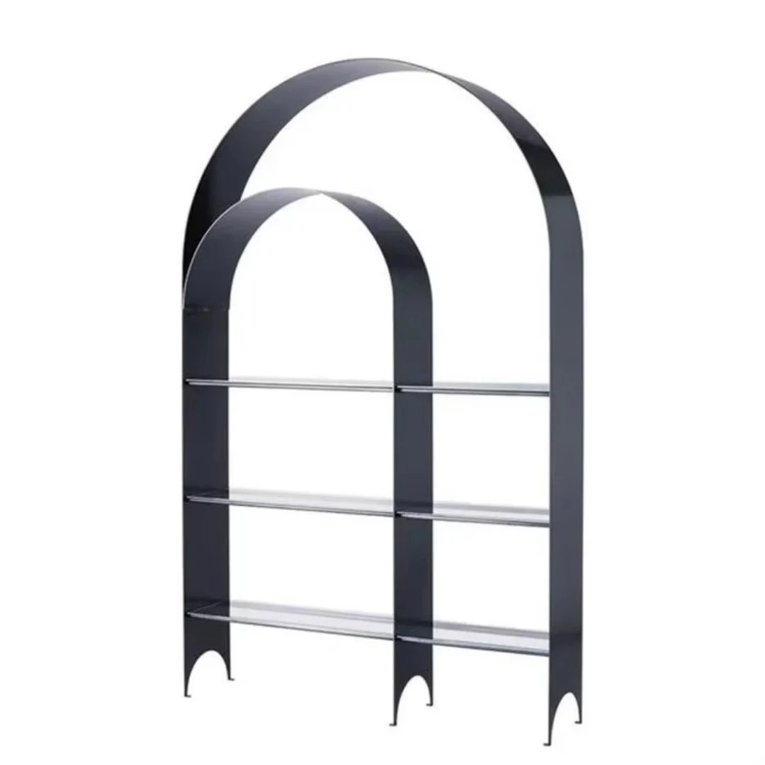 2025 Long - Lasting American Industrial Style Iron Art Metal Vintage Glass Multilayer Exhibition Hall Display Shelf Bookcase