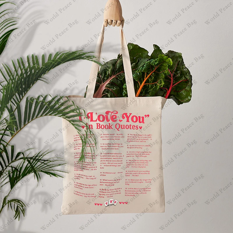 1 pz I Love You in Book Quotes patternTote Bag borsa a tracolla in tela per il viaggio quotidiano pendolare borsa della spesa riutilizzabile da donna