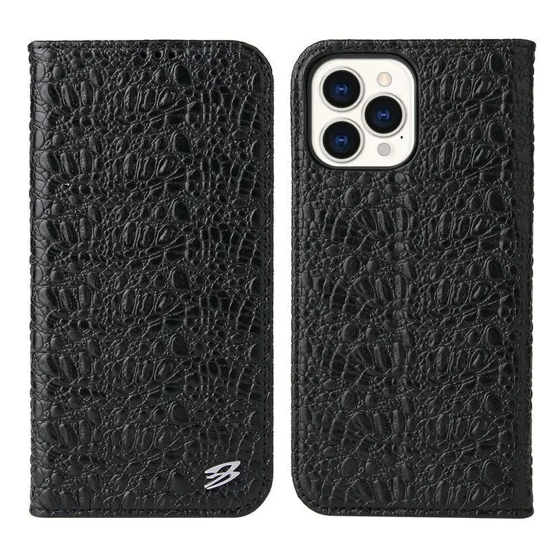

Suitable for iPhone 16 15 14 13 12 11 crocodile pattern phone case flip card insertion Apple 13 Mini business protective ca