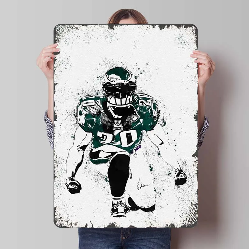 Brian Dawkins Poster Football Marble Art Metal Signs Vintage Metal Plate Custom Tinplate Sign for Wall Art Decoration Retro Room