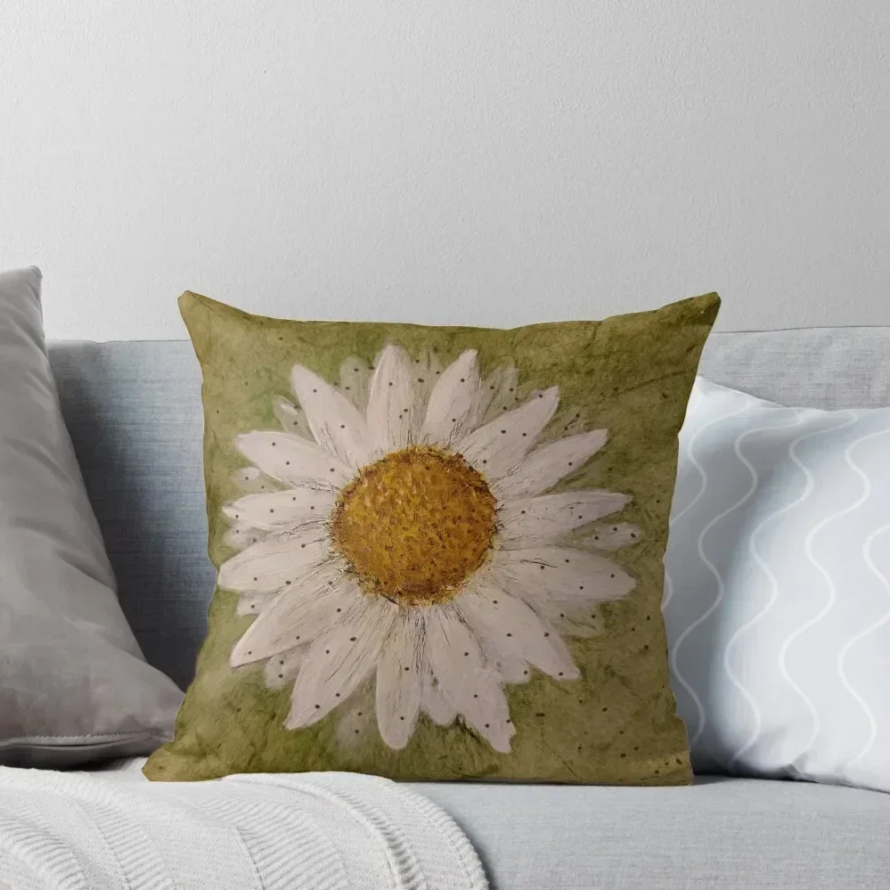 

Hand Painted Daisy -n- Moss Throw Pillow Decorative Sofa Cushion covers for pillows Couch Cushions pillow