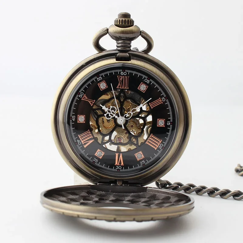 Mechanical Pocket Watches Personalised Collection Half Hunter Pockets Watch Hand Wind Vintage Pendant Chain Clock