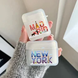 World City Travel London New York Tokyo Label Etui na słuchawki Airpods 3rd 4 4th Pro 2 1 Miękki matowy pokrowiec na słuchawki Apple AirPods