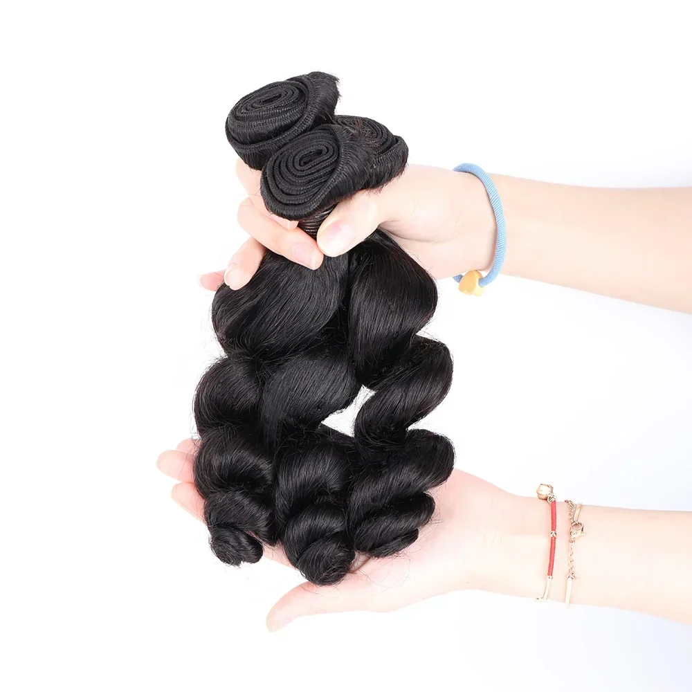 Bundel Gelombang Longgar Rambut Manusia Brasil Bundel Longgar Remy 3 Buah Lot Longgar Gelombang Musim Semi Hitam Alami 100% Ekstensi Rambut Manusia