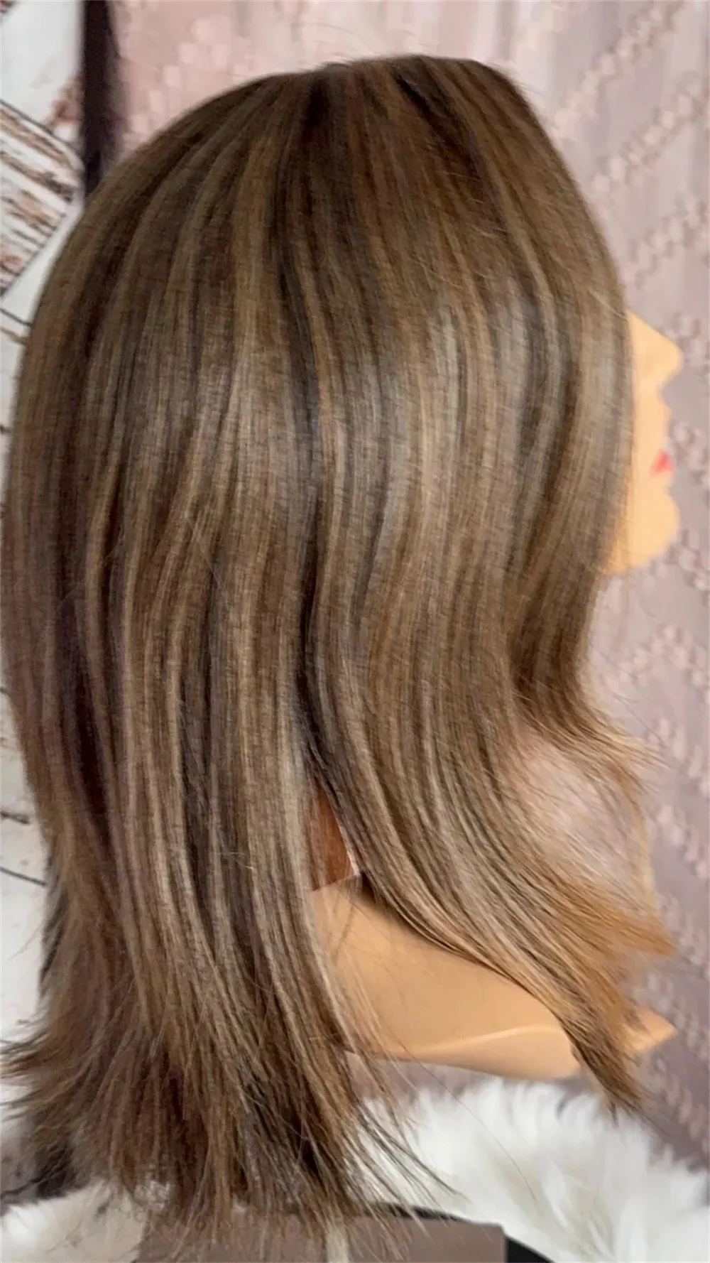 شقراء دافئة امرأة سمراء الدانتيل شعر مستعار أمامي 16 "قصير مستقيم بوب الأوسط فراق شعر مستعار طويل اثنين منغم شعر الإنسان مزيج شعر مستعار للنساء #3