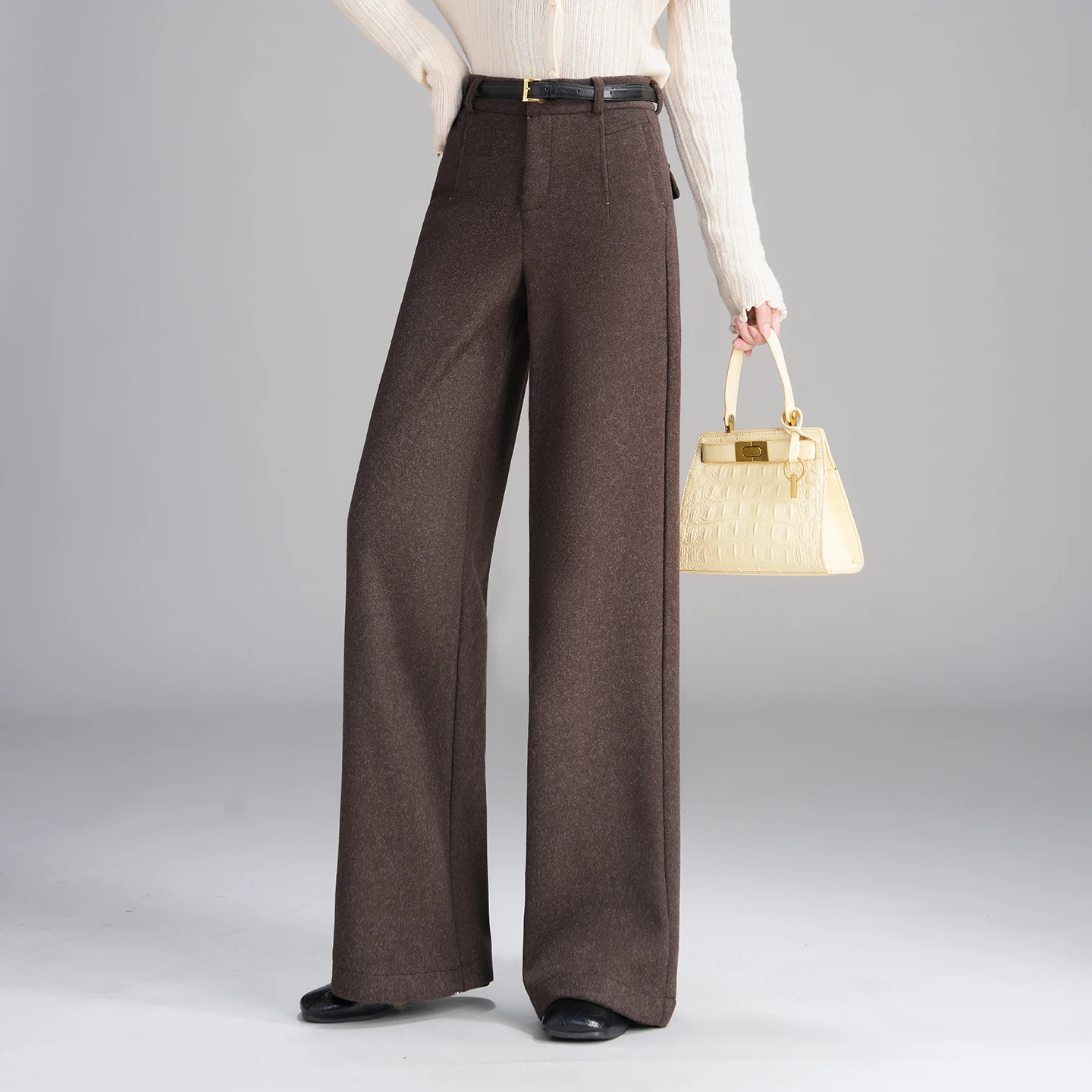 

Шерстяные брюки-палаццо Thiened для женщин, прямые, с высокой талией, облегающие, драпирующиеся, для офиса, повседневные, широкие штаны