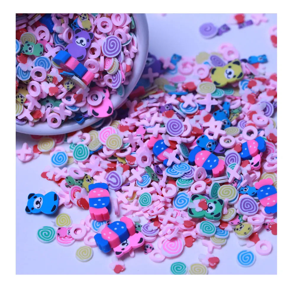 500g/Bag Assorted Polymer Clay Candy Slice Sweet Candy Swirl Roll Cake Sprinkles With Bear Mixed For Slime Filler Nail Art Decor