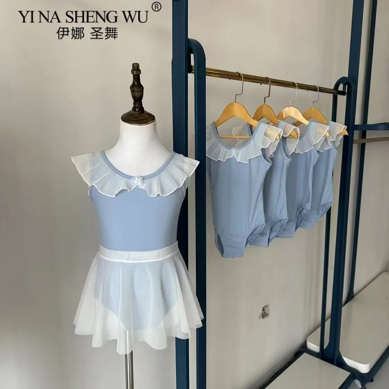 Ensemble de justaucorps de Ballet pour filles, body sans manches avec jupe en maille de gaze, Costume de danse de gymnastique pour l'entraînement, vêtements de danse pour enfants
