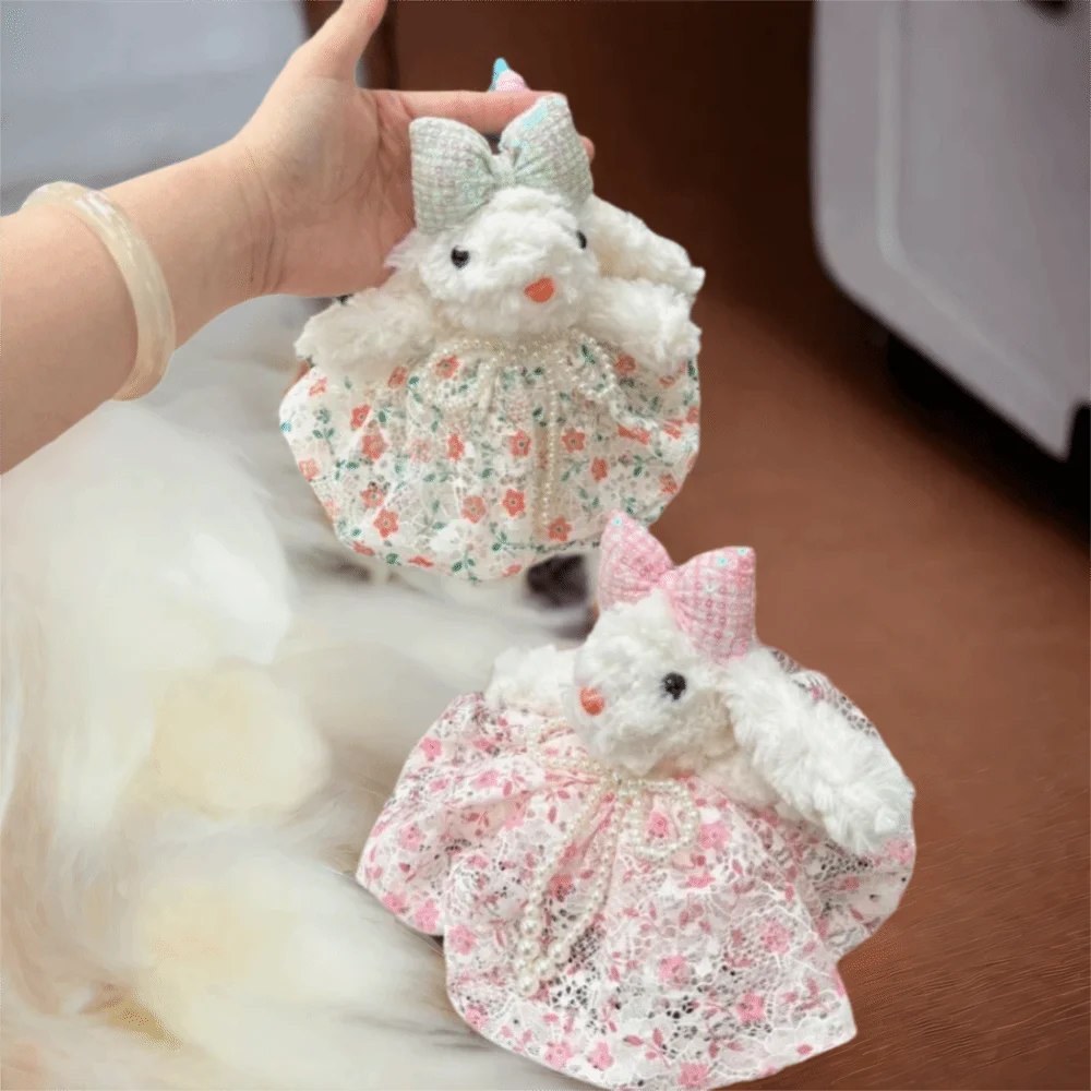 

Trim Princess Pearl Dress Bow Rabbit Keychain Stuffed Soft Rabbit Keyring Kawaii Cartoon Drooping Ear Rabbit Pendant As Gift