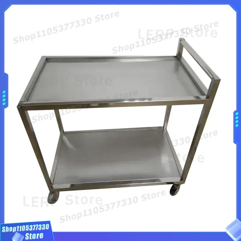 2 Tier Stainless Steel Rolling Cart Mobile Utility Trolley for Hospital Laboratory Storage Instrument Tool Shelf Logistics