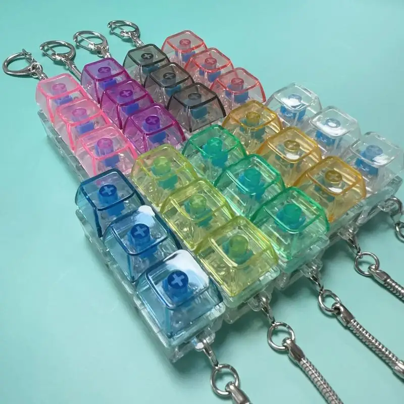 3Keys Keyboard Key Chain DIY Button Finger Keyboard Caps Stress Relief Toy Bag Pendant Transparent Shaft Decompression Toy Gift