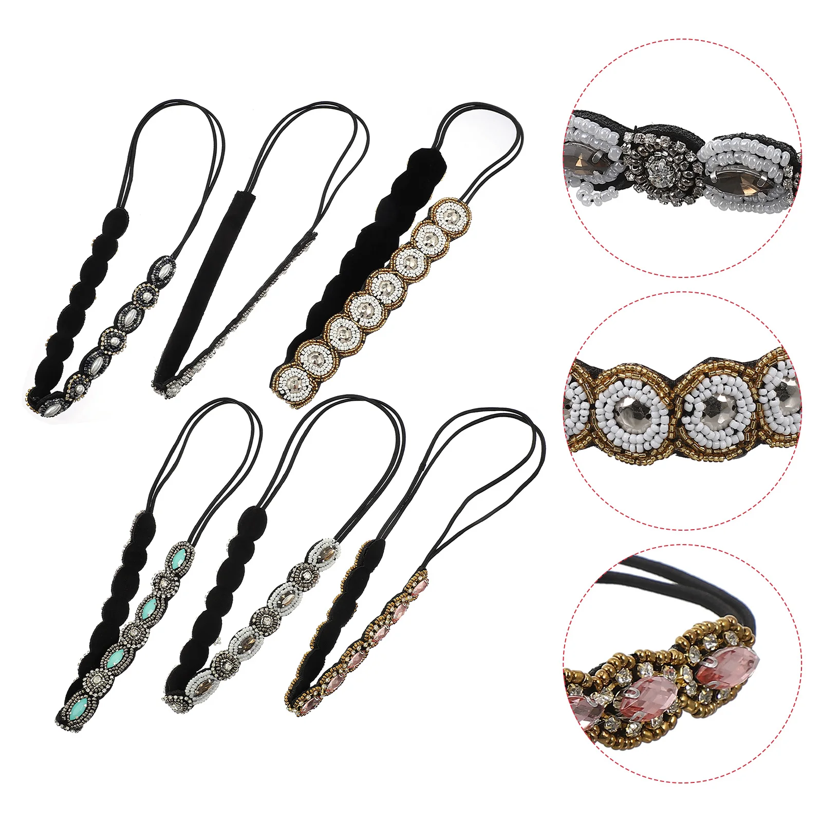 6Pcs Rhinestone Headband Crystal Hair Bands for Women Elegant Stretchy Hair Jewelry Shine Design Party Wedding Accessory