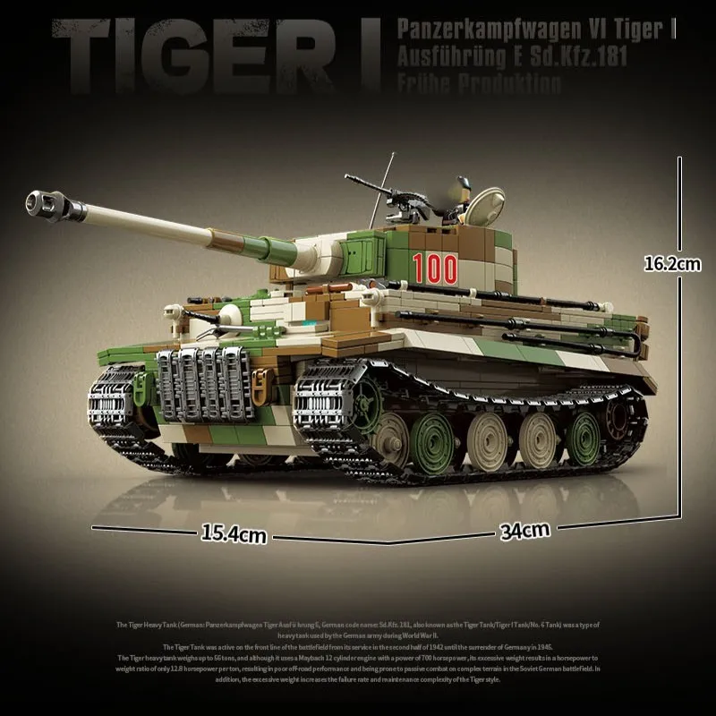 100244 Heavy Armored Vehicle Building Blocks Set Full Internal Structure Early Version Tank Model Bricks Educational Puzzle Toy