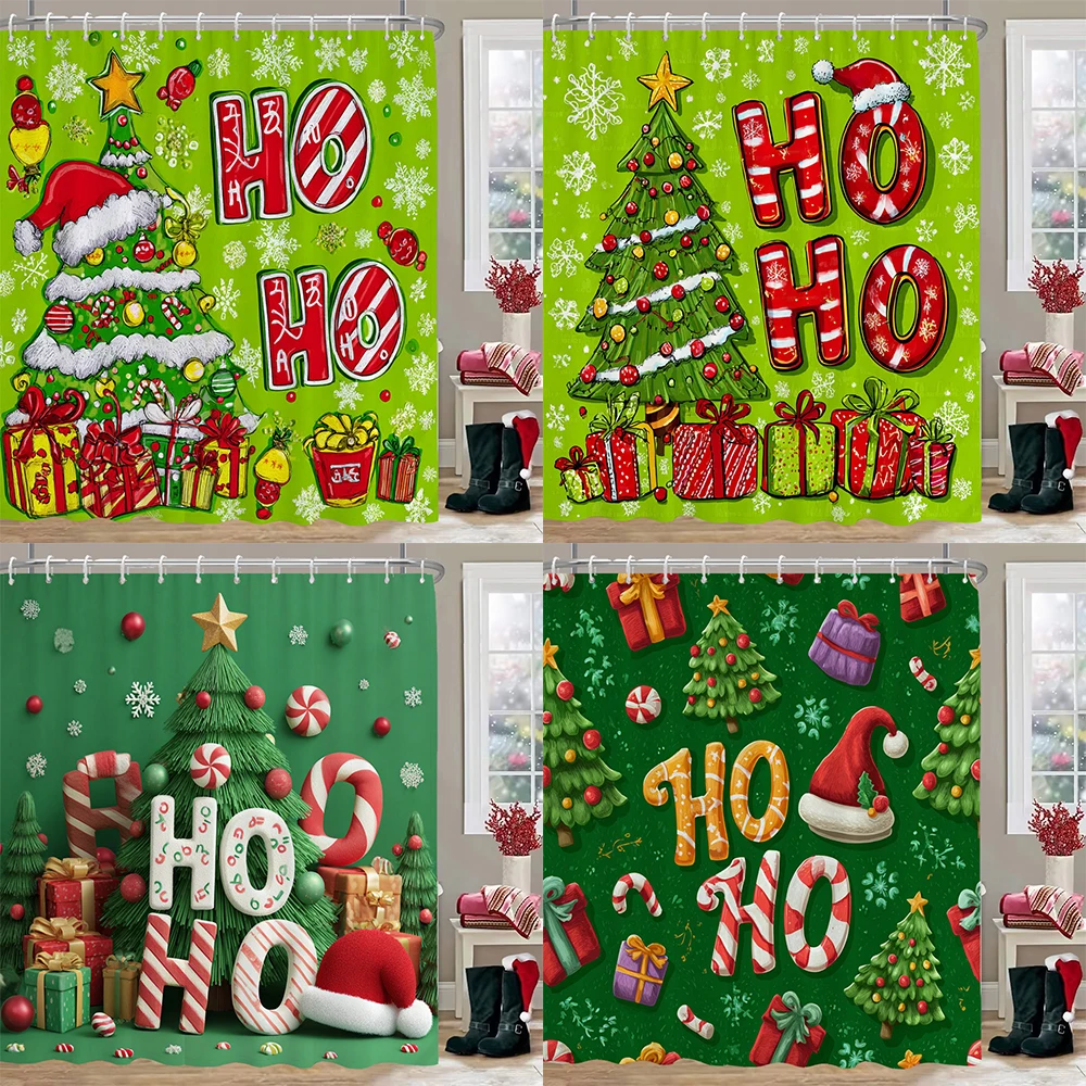 

Christmas Shower Curtain with Hooks,Cartoon Christmas tree shower curtain,Bathroom Curtain Multiple Sizes Washable Gifts Xmas
