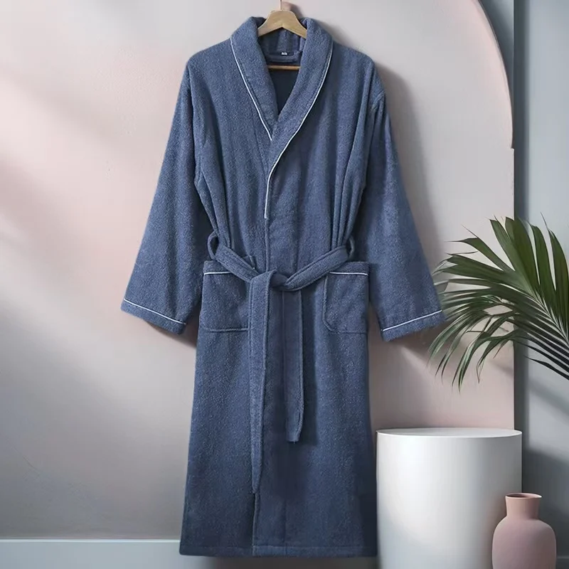 

Men's Terry Bath White Bathrobe, Hotel Robe, Sauna and Swimming Pool, Cotton Terry Robe, Large Size, Long Bath Robe for Men