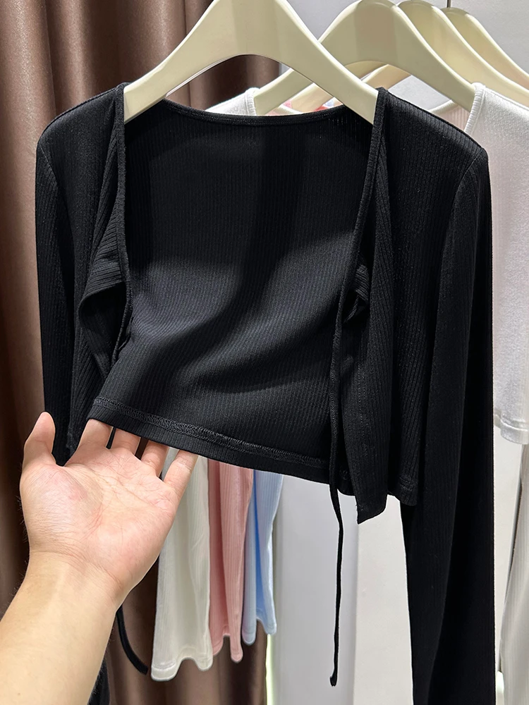 

Breathable Ice Silk Knitted ort Cardigan Women's Summer Svel Wrap Skirt Thin Ribbed Small Jaet Transparent Design