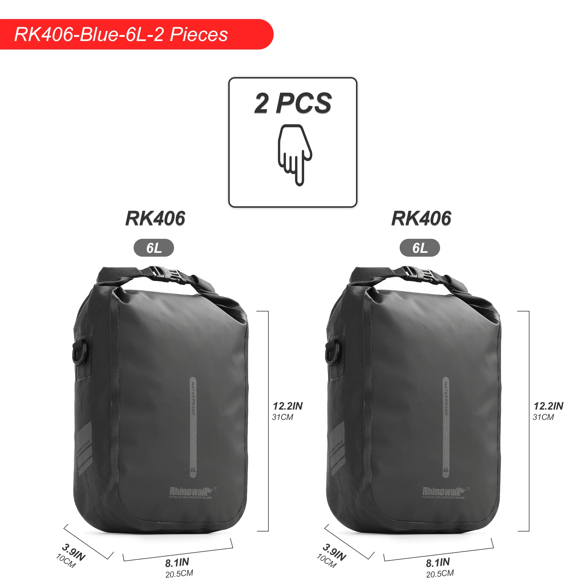 Rhinowalk 2-teilige Fahrradgabeltasche, Schnellspanner, wasserdicht, 4 l, 6 l, Fahrrad-Frontpackung, Halterung für Elektroroller, Fahrzeugtasche