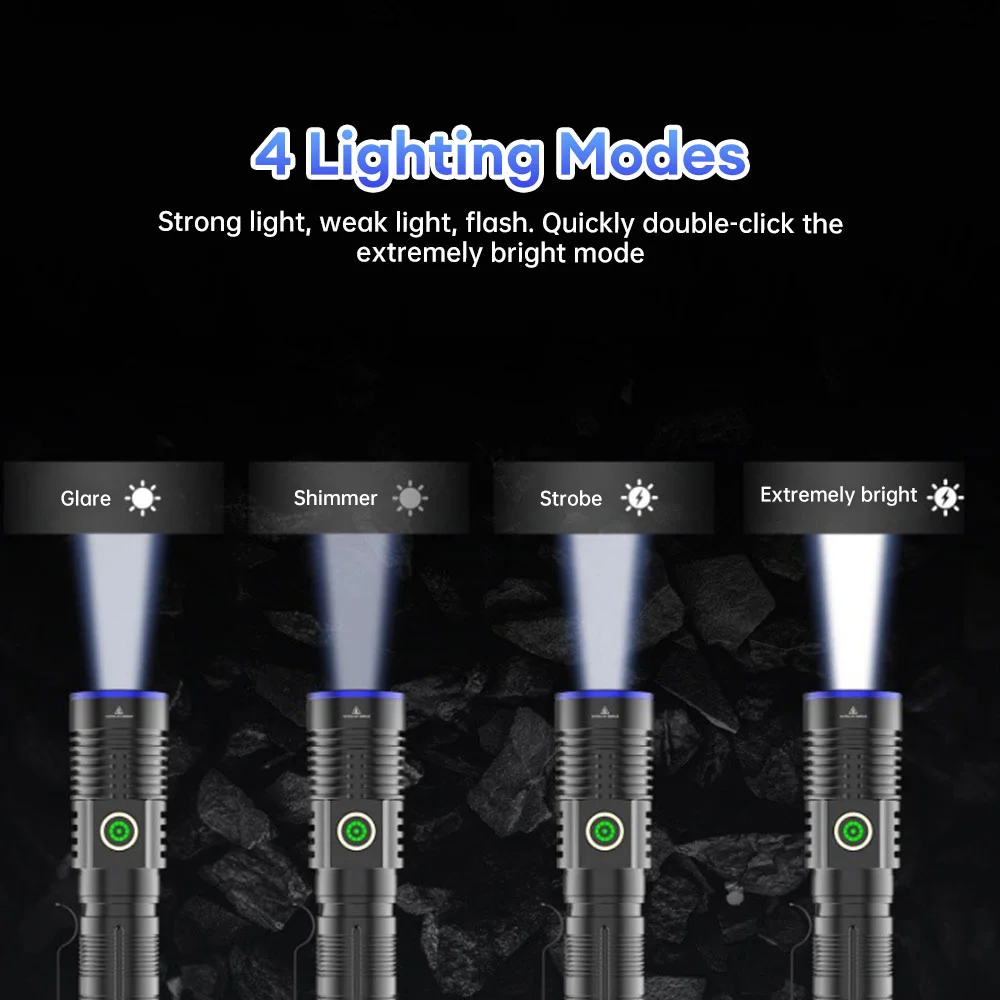 30W Zoomable Aluminum Alloy Flashlight 5 Colors (White+Red+Green+Blue+Yellow) Light Cover Torch For Camping/Hiking/Fishing/Hunt
